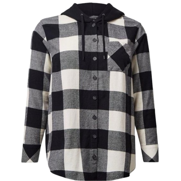 Torrid Cotton Flannel Hoodie Button Up Long Sleeve Shirt - Picture 1 of 5